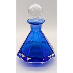 Vintage Cobalt Blue Glass Perfume Bottle With Clear Stopper